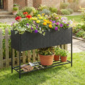 Raised Wicker Garden Bed with Storage Shelf and Removable Liner-Black - Raised Garden Beds