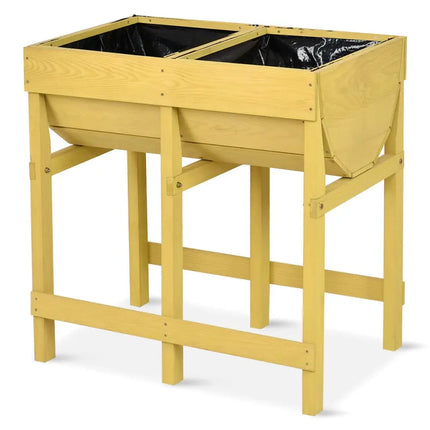 Raised Wooden Planter Vegetable Flower Bed with Liner - Yellow - Raised Garden Beds