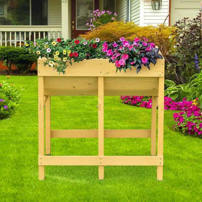 Raised Wooden Planter Vegetable Flower Bed with Liner - Yellow - Raised Garden Beds