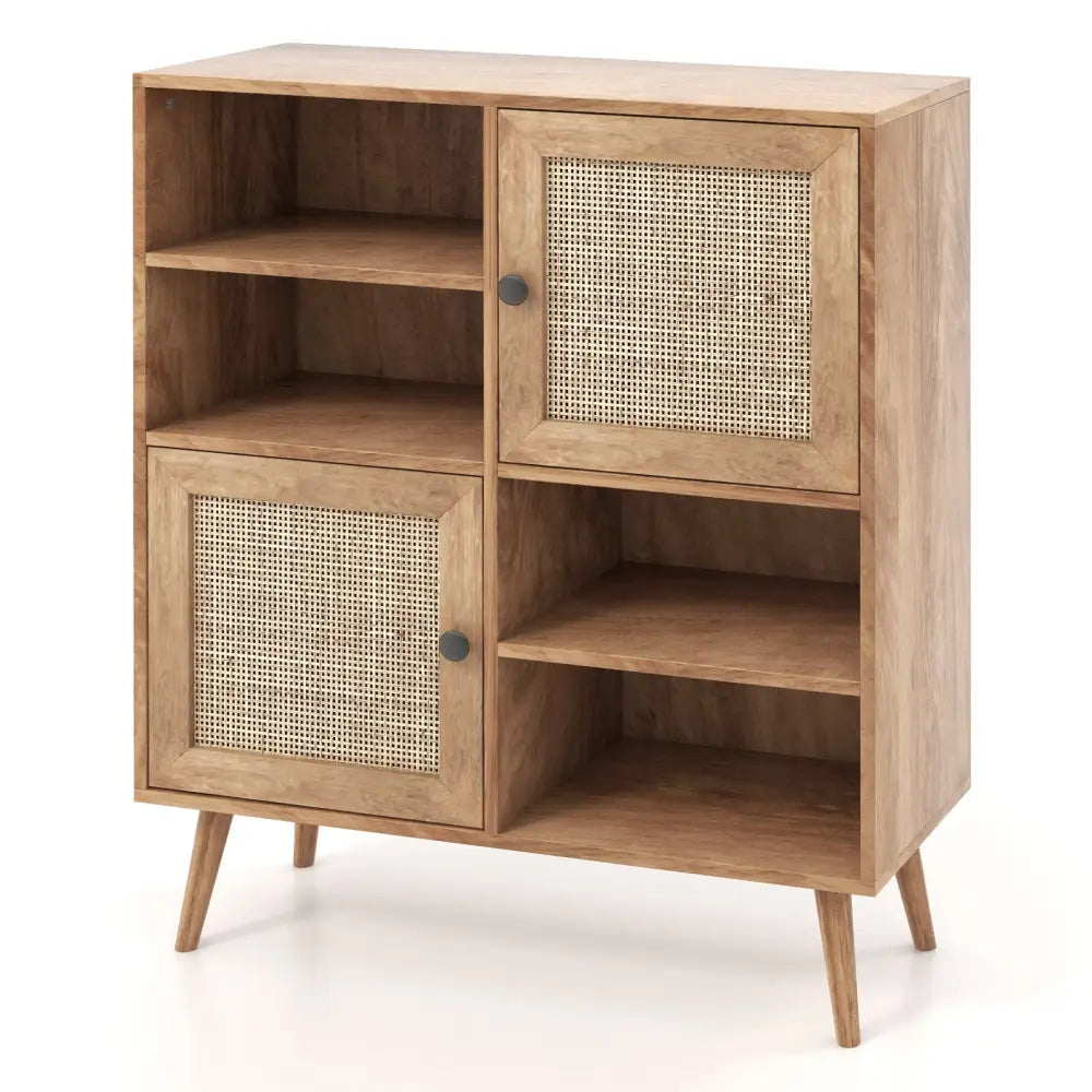 Rattan Buffet Cabinet with 2 Doors and 2 Cubbies-Natural - Natural - Sideboards Cabinets & Buffets