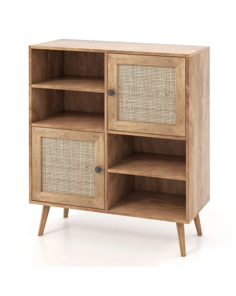 Rattan Buffet Cabinet with 2 Doors and 2 Cubbies-Natural - Natural - Sideboards Cabinets & Buffets