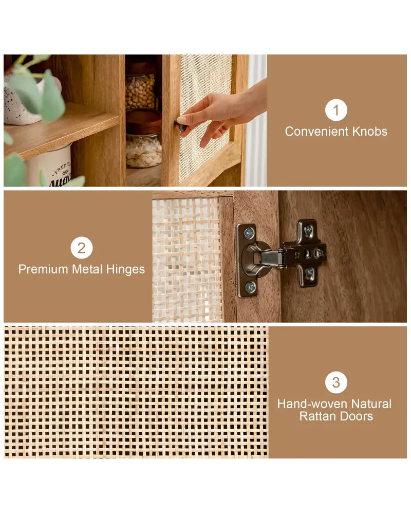 Rattan Buffet Cabinet with 2 Doors and 2 Cubbies-Natural - Natural - Sideboards Cabinets & Buffets