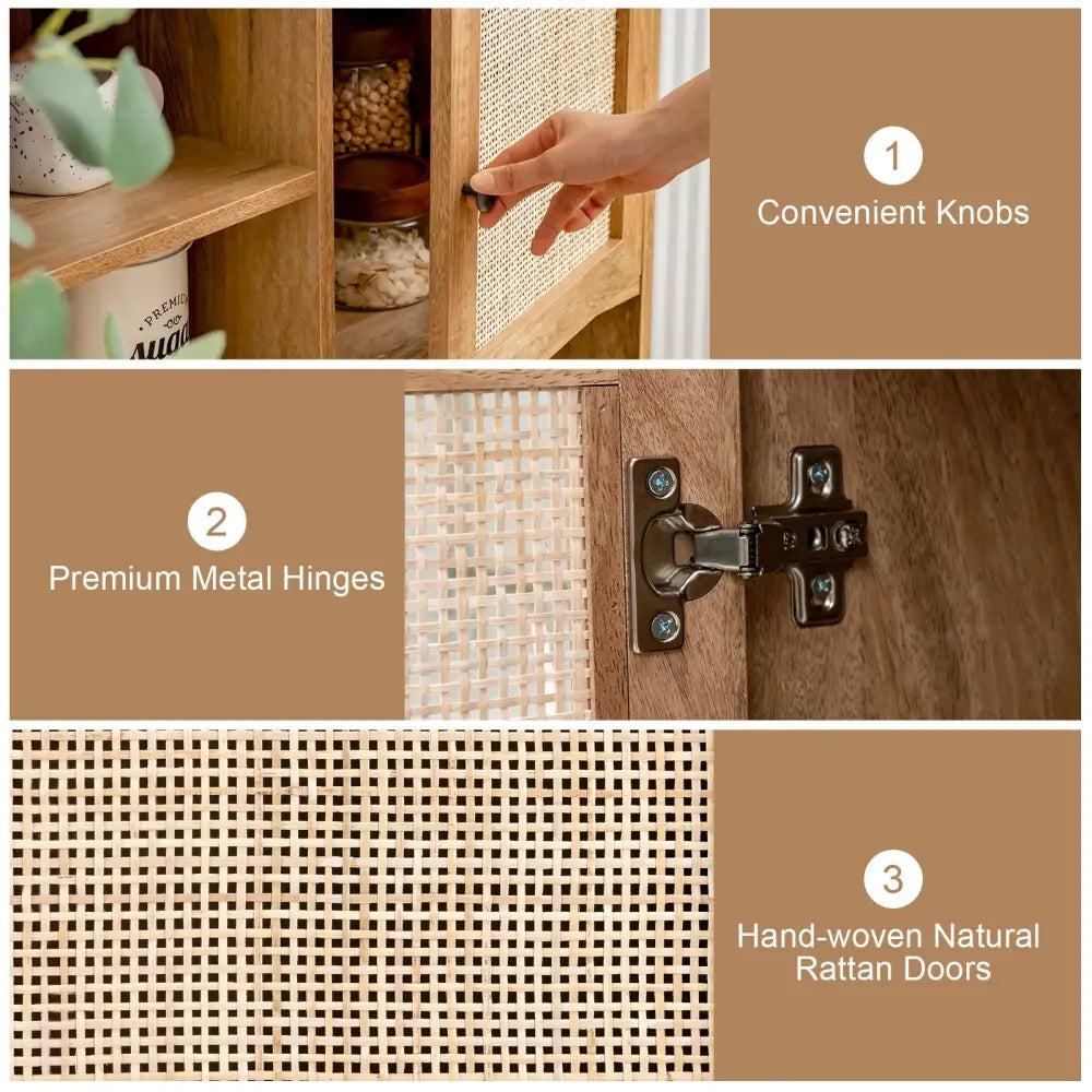 Rattan Buffet Cabinet with 2 Doors and 2 Cubbies-Natural - Natural - Sideboards Cabinets & Buffets