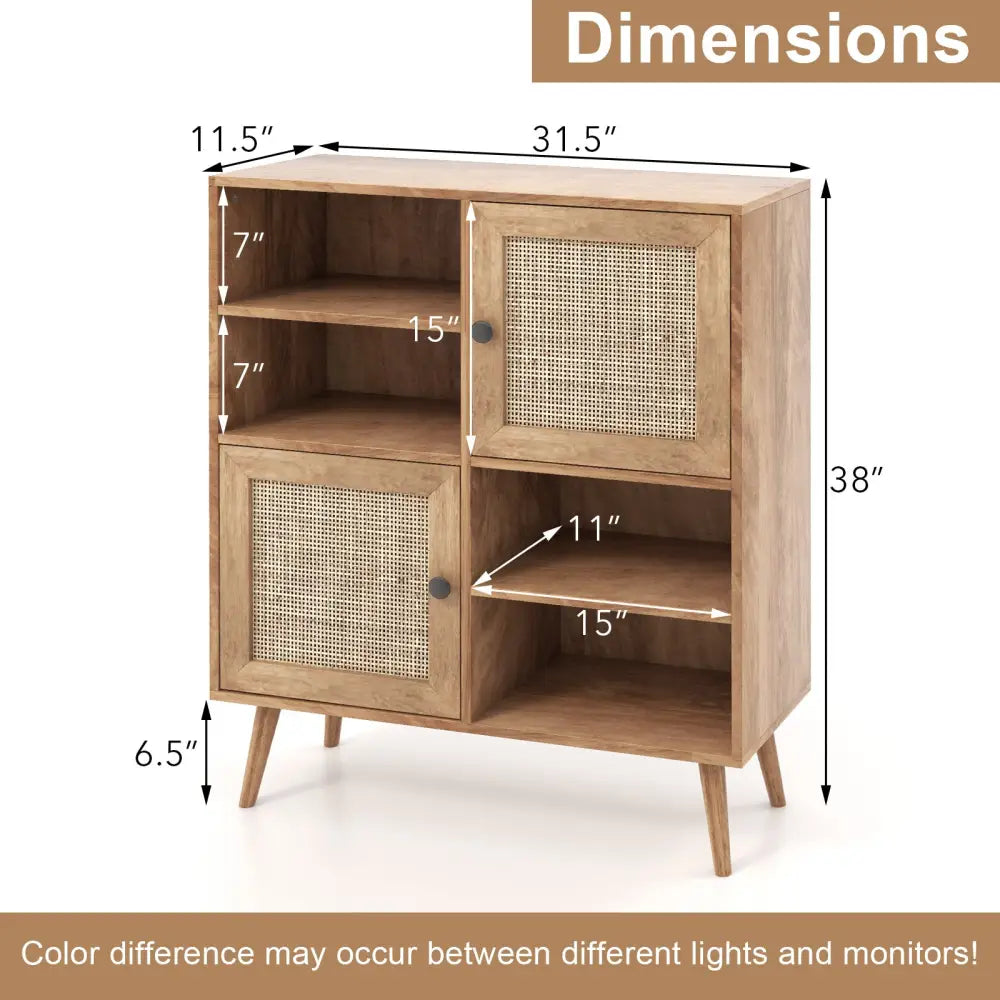 Rattan Buffet Cabinet with 2 Doors and 2 Cubbies-Natural - Natural - Sideboards Cabinets & Buffets