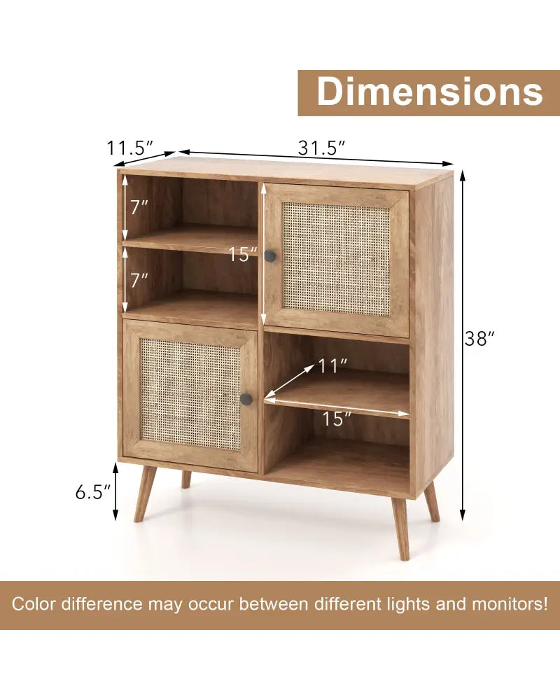Rattan Buffet Cabinet with 2 Doors and 2 Cubbies-Natural - Natural - Sideboards Cabinets & Buffets