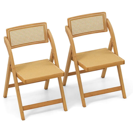 Rattan Cane Folding Dining Chairs Set of 2 with Rotatable Backrests-Natural - Natural - Dining Chairs