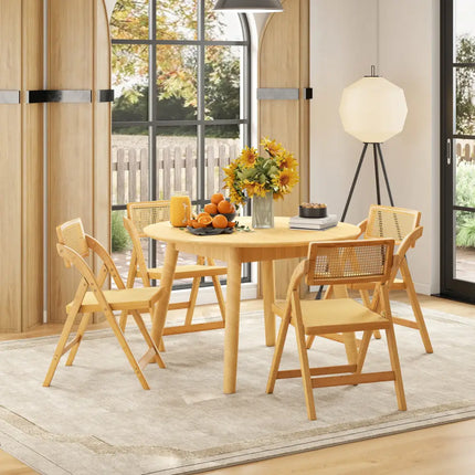Rattan Cane Folding Dining Chairs Set of 2 with Rotatable Backrests-Natural - Natural - Dining Chairs