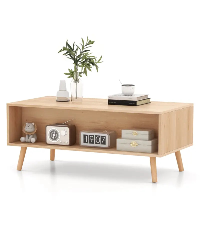 Rattan Coffee Table Mid Century Modern Center Table with 2 Storage Drawers-Natural - Natural - Coffee Tables