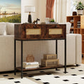 Rattan Console Table Boho Entryway Table with 2 Rattan Drawers and Open Storage Shelf-Rustic Brown - Rustic Brown
