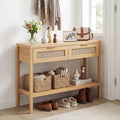 Rattan Console Table with 2 Drawers and Bottom Shelf-Natural - Natural - Console Tables
