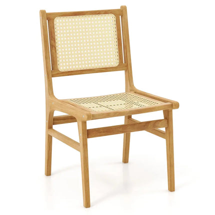 Rattan Dining Chair with Natural Cane Woven Backrest and Teak Wood Frame - Natural - Dining Chairs