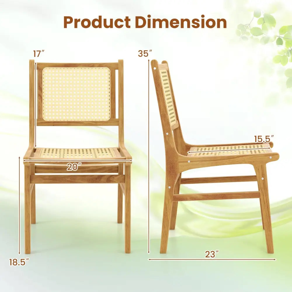 Rattan Dining Chair with Natural Cane Woven Backrest and Teak Wood Frame - Natural - Dining Chairs