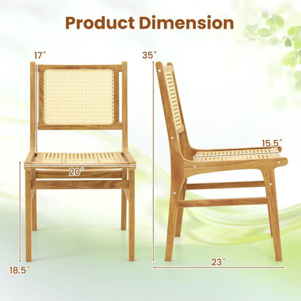 Rattan Dining Chair with Natural Cane Woven Backrest and Teak Wood Frame - Natural - Dining Chairs