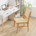 Rattan Dining Chair with Natural Cane Woven Backrest and Teak Wood Frame - Natural - Dining Chairs