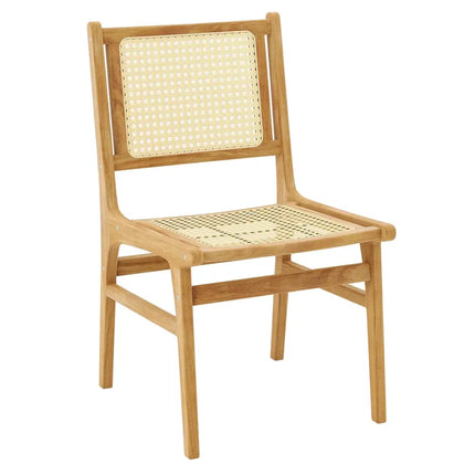 Rattan Dining Chair with Natural Cane Woven Backrest and Teak Wood Frame - Natural - Dining Chairs
