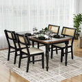 Rattan Dining Chairs Set of 4 Fabric Upholstered Kitchen Chairs with Padded Seat and Rubber Wood Legs-Black - Black