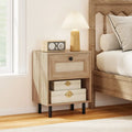 Rattan Nightstand Boho End Table with Rattan Drawer and Open Shelf Set of 2-Natural - Natural - Nightstands
