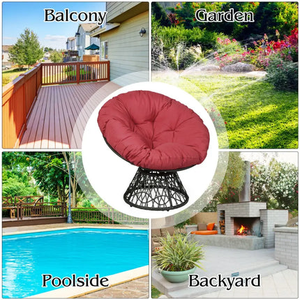 Rattan Papasan Chair Ergonomic 360-degree Swivel Soft Cushion Garden-Dark Red - Dark Red - Beach & Lawn Chairs