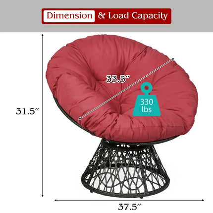 Rattan Papasan Chair Ergonomic 360-degree Swivel Soft Cushion Garden-Dark Red - Dark Red - Beach & Lawn Chairs