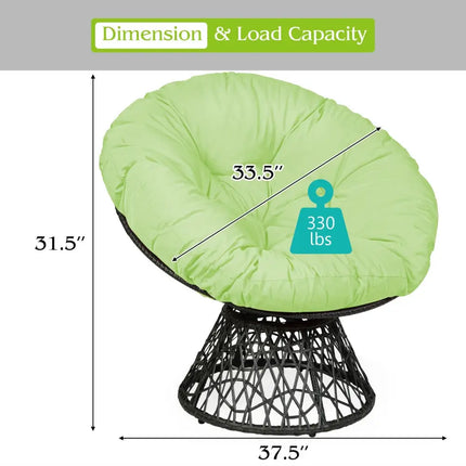 Rattan Papasan Chair Ergonomic 360-degree Swivel Soft Cushion Garden-Green - Green - Beach & Lawn Chairs