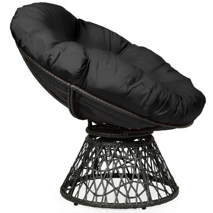 Rattan Papasan Chair Ergonomic 360-degree Swivel Soft Cushion Garden-Black - Black - Beach & Lawn Chairs