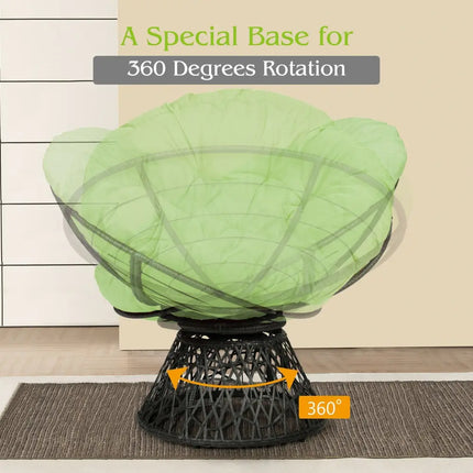 Rattan Papasan Chair Ergonomic 360-degree Swivel Soft Cushion Garden-Green - Green - Beach & Lawn Chairs