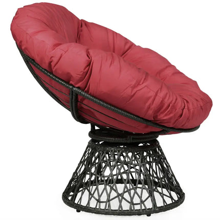 Rattan Papasan Chair Ergonomic 360-degree Swivel Soft Cushion Garden-Dark Red - Dark Red - Beach & Lawn Chairs