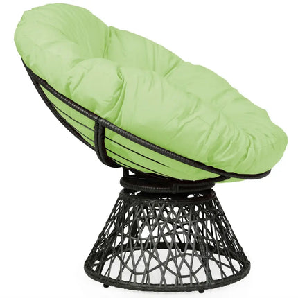 Rattan Papasan Chair Ergonomic 360-degree Swivel Soft Cushion Garden-Green - Green - Beach & Lawn Chairs