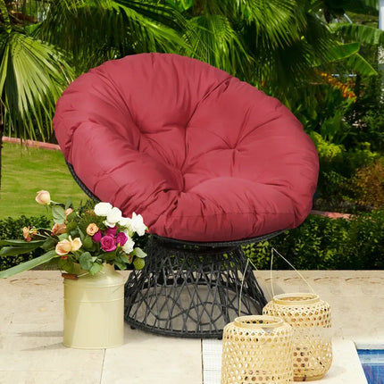 Rattan Papasan Chair Ergonomic 360-degree Swivel Soft Cushion Garden-Dark Red - Dark Red - Beach & Lawn Chairs