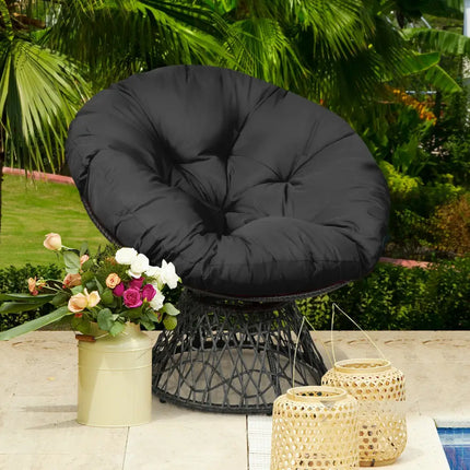 Rattan Papasan Chair Ergonomic 360-degree Swivel Soft Cushion Garden-Black - Black - Beach & Lawn Chairs