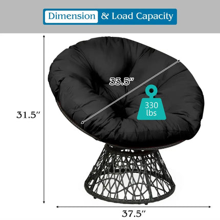 Rattan Papasan Chair Ergonomic 360-degree Swivel Soft Cushion Garden-Black - Black - Beach & Lawn Chairs