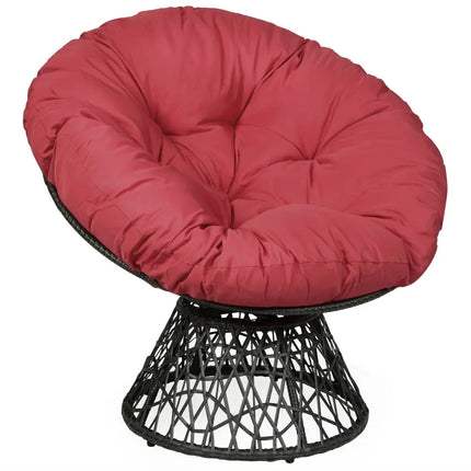 Rattan Papasan Chair Ergonomic 360-degree Swivel Soft Cushion Garden-Dark Red - Dark Red - Beach & Lawn Chairs