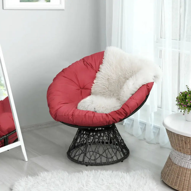 Rattan Papasan Chair Ergonomic 360-degree Swivel Soft Cushion Garden-Dark Red - Dark Red - Beach & Lawn Chairs