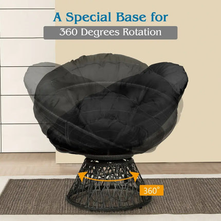 Rattan Papasan Chair Ergonomic 360-degree Swivel Soft Cushion Garden-Black - Black - Beach & Lawn Chairs