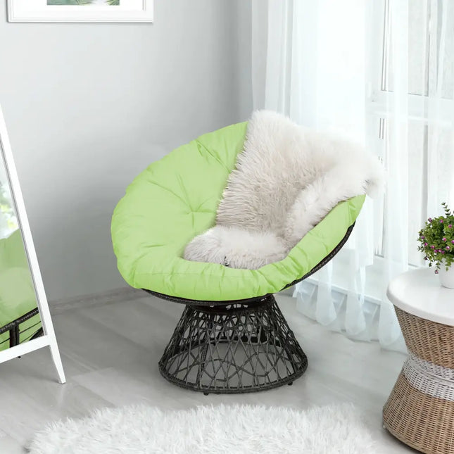 Rattan Papasan Chair Ergonomic 360-degree Swivel Soft Cushion Garden-Green - Green - Beach & Lawn Chairs