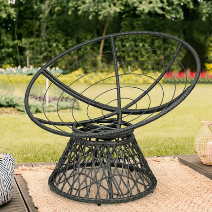 Rattan Papasan Chair Ergonomic 360-degree Swivel Soft Cushion Garden-Dark Red - Dark Red - Beach & Lawn Chairs