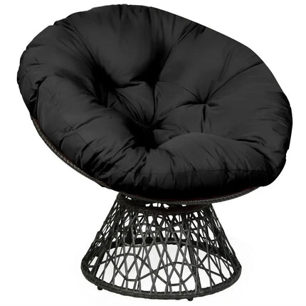 Rattan Papasan Chair Ergonomic 360-degree Swivel Soft Cushion Garden-Black - Black - Beach & Lawn Chairs