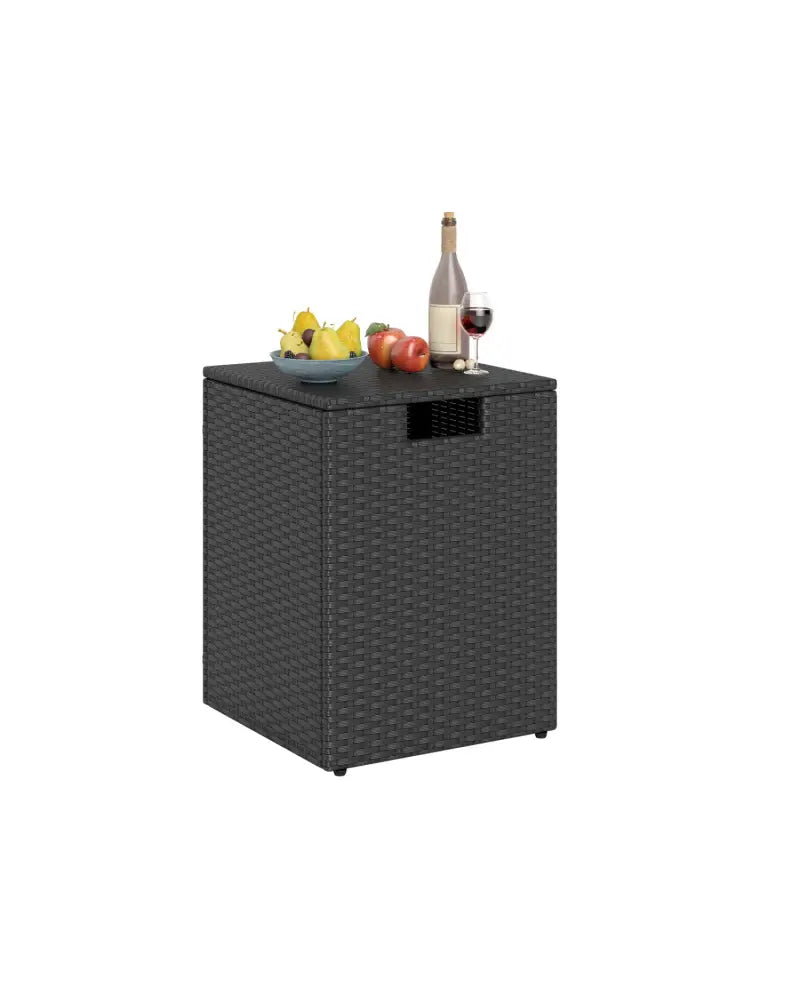 Rattan Propane Tank Cover Patio Hideaway Tank Side Table-Black - Black - Fire Pit Tables