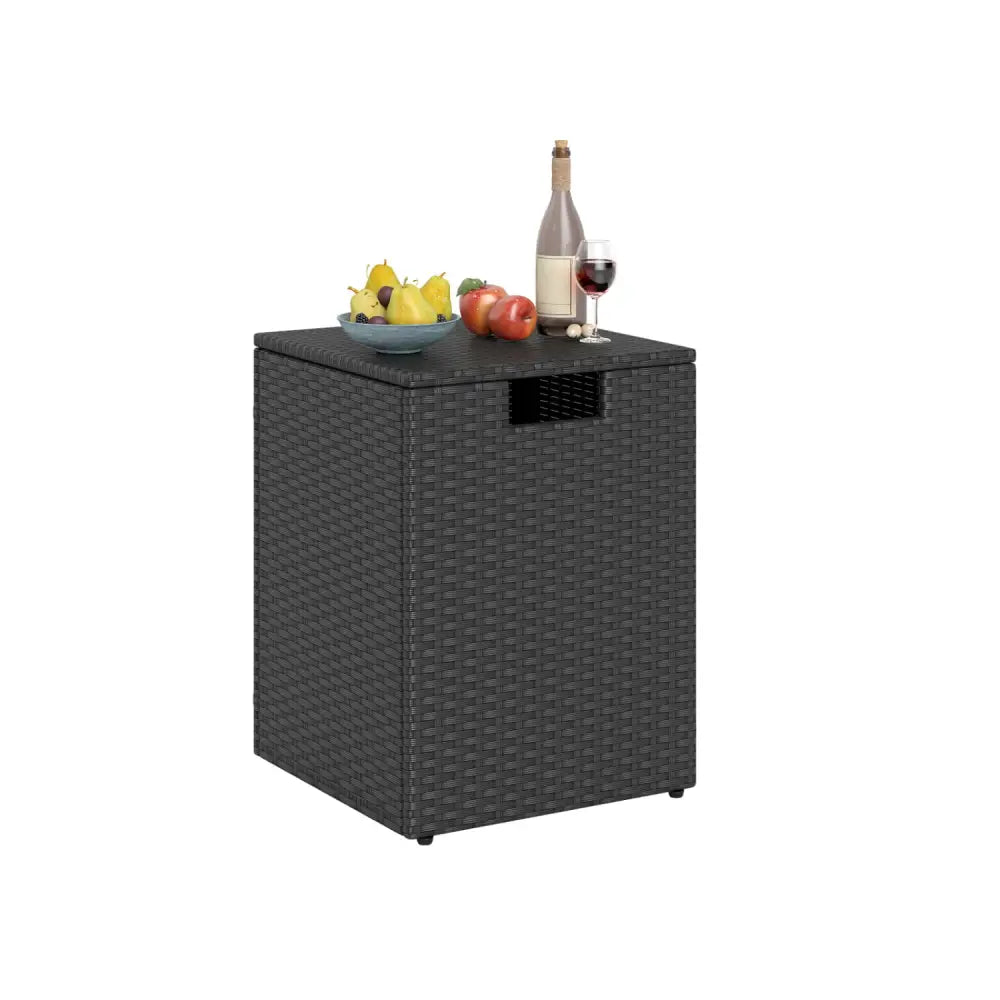 Rattan Propane Tank Cover Patio Hideaway Tank Side Table-Black - Black - Fire Pit Tables