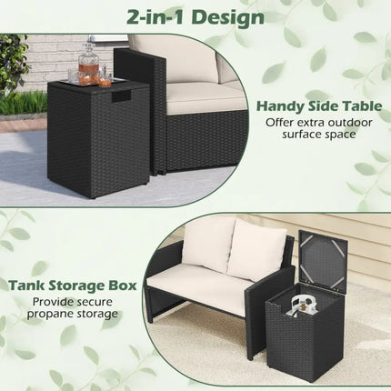 Rattan Propane Tank Cover Patio Hideaway Tank Side Table-Black - Black - Fire Pit Tables