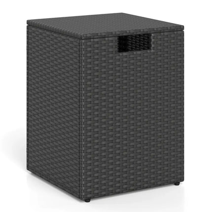 Rattan Propane Tank Cover Patio Hideaway Tank Side Table-Black - Black - Fire Pit Tables