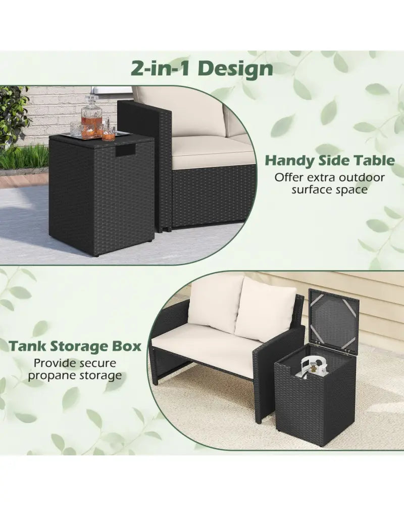 Rattan Propane Tank Cover Patio Hideaway Tank Side Table-Black - Black - Fire Pit Tables