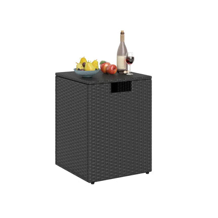 Rattan Propane Tank Cover Patio Hideaway Tank Side Table-Black - Black - Fire Pit Tables