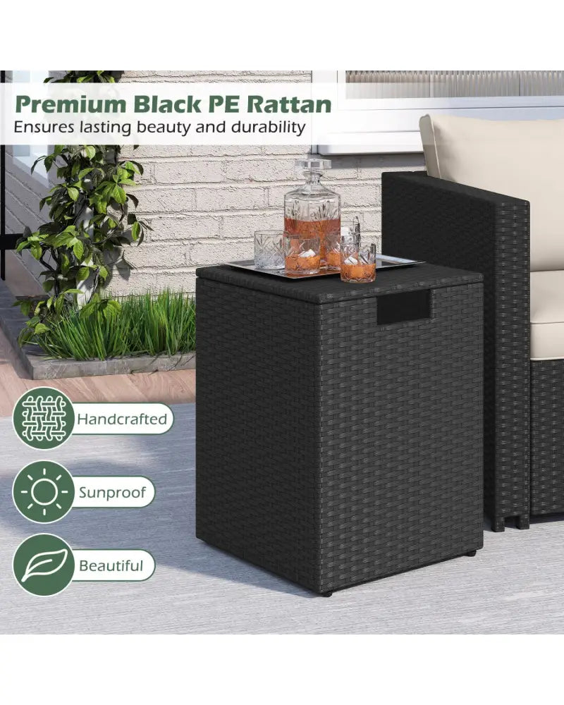 Rattan Propane Tank Cover Patio Hideaway Tank Side Table-Black - Black - Fire Pit Tables