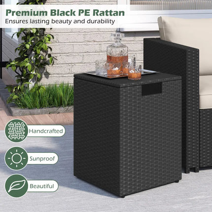 Rattan Propane Tank Cover Patio Hideaway Tank Side Table-Black - Black - Fire Pit Tables