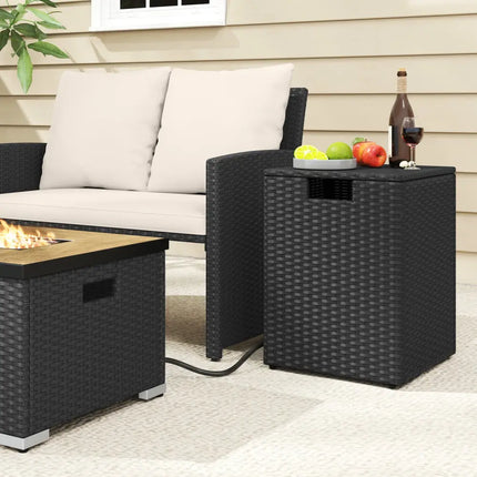 Rattan Propane Tank Cover Patio Hideaway Tank Side Table-Black - Black - Fire Pit Tables