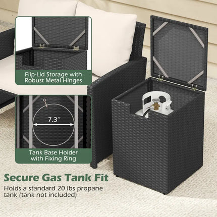 Rattan Propane Tank Cover Patio Hideaway Tank Side Table-Black - Black - Fire Pit Tables