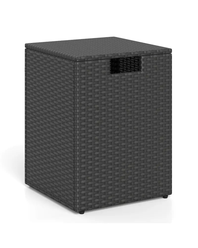 Rattan Propane Tank Cover Patio Hideaway Tank Side Table-Black - Black - Fire Pit Tables