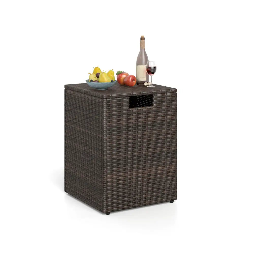 Rattan Propane Tank Cover Patio Hideaway Tank Side Table-Brown - Brown - Fire Pit Tables