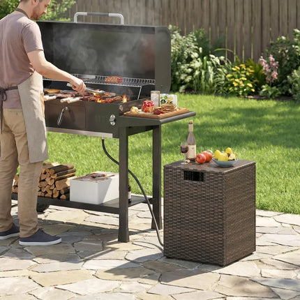 Rattan Propane Tank Cover Patio Hideaway Tank Side Table-Brown - Brown - Fire Pit Tables